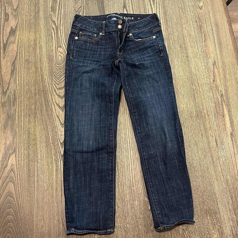 American Eagle Artist Crop Jeans Low Rise Pockets Stretch Denim Dark Wash Size 2